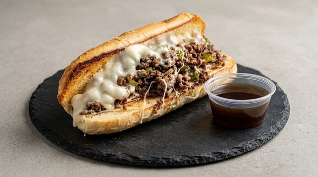 French Dip with Au Jus Sandwich.