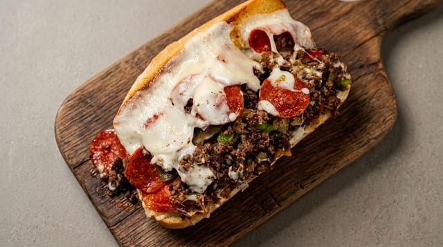 Pizza Philly - Pepperoni & Provolone Sandwich.